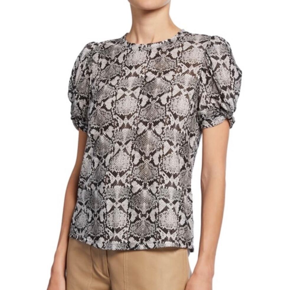A.L.C. Women’s Kati Black Snake Print Puff Sleeve Short Sleeve Top